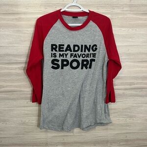 Reading is My Favorite Sport Medium Long Sleeve T Shirt Gray Scholastic Tee